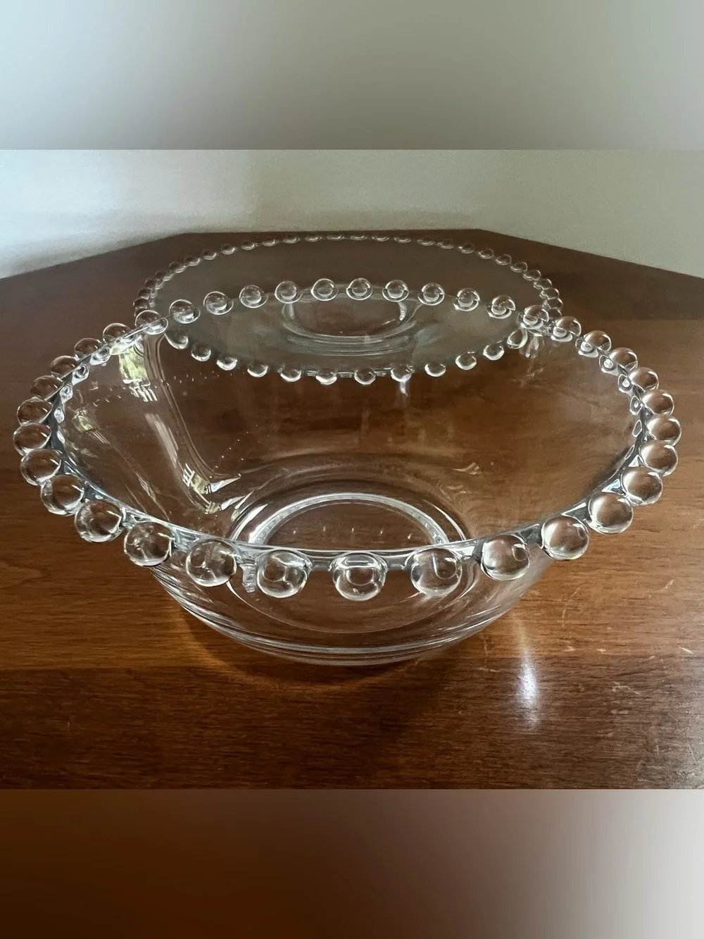 Vintage imperial Glass Beaded Bowl with Plate Set